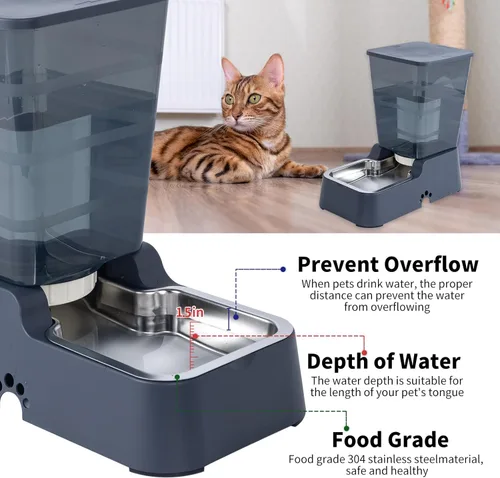 Miniatura 4 de Meikuler Dispensador automático de agua para perros y gatos, gran capacidad, 5 litros para gatos y perros medianos y grandes, con cuenco de acero