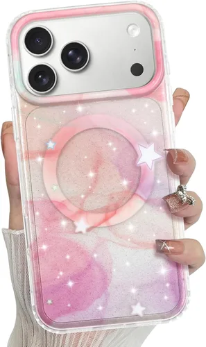 Miniatura 28 de Bonoma Funda magnética para iPhone 13 【Soporte para Magsafe】Protector de cámara de lujo de cristal fluorescente iridiscente con láser brillante + 2