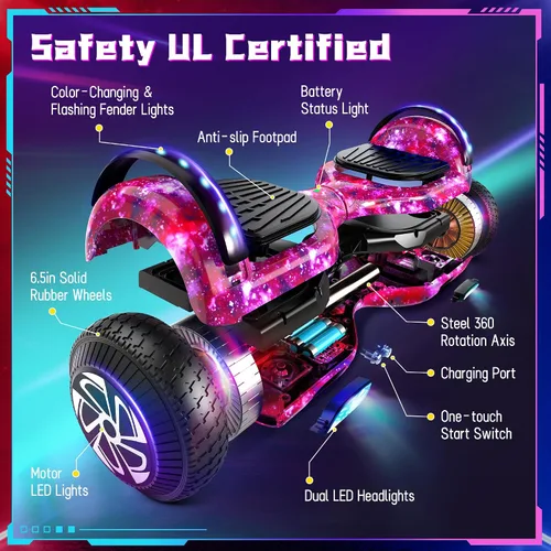 Miniatura 2 de SISIGAD Scooters for Kids Ages 7-12, with Built-in Bluetooth Speaker and 6.5" Colorful Lights Wheels, Safety Certified Self Balancing Scooter