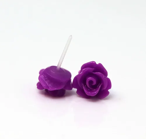 Miniatura 6 de Pendientes de poste de plástico hipoalergénico con forma de rosa de 0.354 in, orejas sensibles al metal