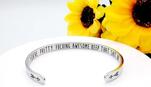 Miniatura 58 de Pulseras inspiradoras para mujer, joyería de acero inoxidable, con refranes, pulsera motivacional con mensaje oculto, pulseras grabadas para mejor
