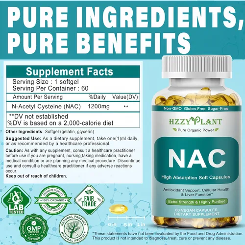 Miniatura 8 de Suplemento NAC – Cápsulas blandas de NAC para antioxidante, inmune, respiratorio, apoyo para la salud hepática – Suplemento NAC de alta absorción N