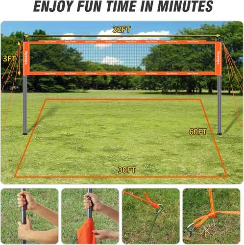 Miniatura 8 de Conjunto combinado de bádminton de voleibol al aire libre con red, diseño antiflacidez, 4 raquetas de bádminton, 3 pajaritos y voleibol de Oange