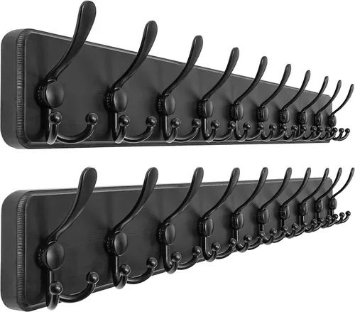 Miniatura 16 de Dseap Perchero de Pared Montado - 5 Ganchos Triangulares, Resistente, Perchero de Pared de Madera para Abriggos, Sombreros, Chaquetas, Ropa, Negro