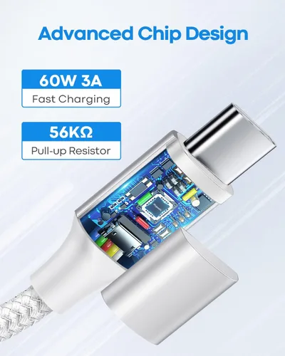 Miniatura 2 de etguuds Cable USB C a USB C blanco de 1 pie, paquete de 2 cables USBC a USBC de 60 W, cable de carga tipo C a C, cable de carga rápida para iPhone