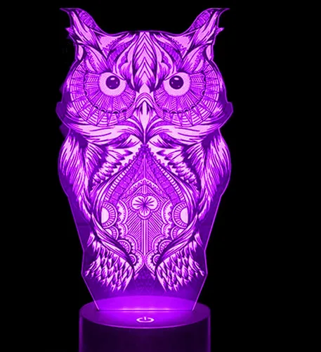 Lámpara de luz nocturna de búho 3D ilusión 7 cambio de color interruptor táctil mesa decoración lámparas acrílico plana ABS base cable USB regalo