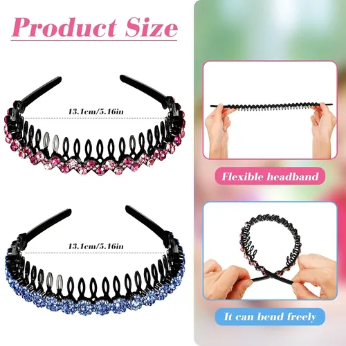 Miniatura 3 de Syhood 8 diademas de diamantes de imitación con peine de dientes para mujer, diadema de ondas de cristal de flores, diadema de peine de dientes