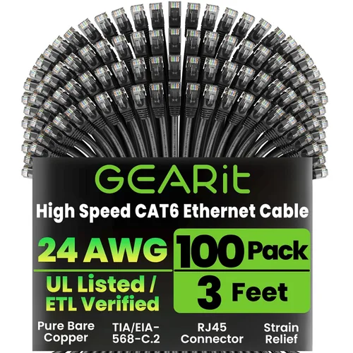 Miniatura 17 de GEARit Paquete de 100 cables Ethernet Cat6 de 0.5 pies Cable de conexión de red RJ45, conectores chapados en oro sin enganches de 10 Gbps, cable