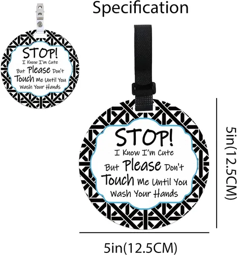 Miniatura 5 de PLIGREAT 2 carteles colgantes con texto en inglés "Stop Touching Baby Please Dont Touch Me", placas para recién nacido, niña, niño, prematuro