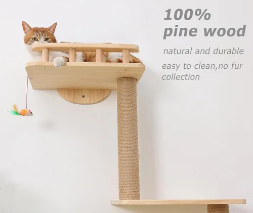 Miniatura 7 de Árbol para gatos montado en la pared con estantes de 4 niveles, torre de esquina de madera de 73 pulgadas con poste rascador interior para gatitos