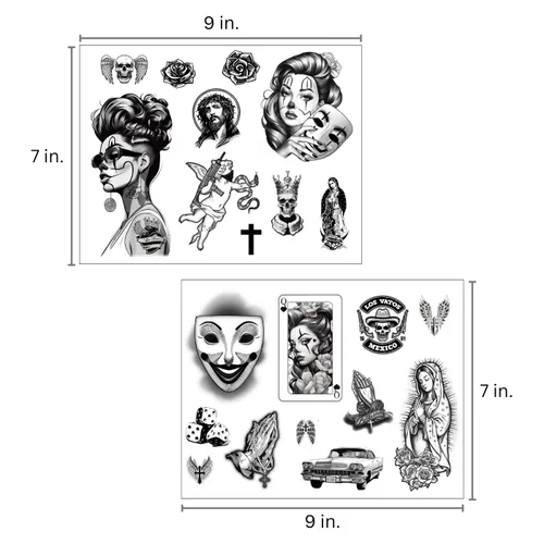 Miniatura 6 de Los Vatos Chicano Vol. II - Cholo y Chola Tatuajes Temporales Para Hombres Mujeres, Payasa, Lowrider, Virgen María, Oración, Cruz, Chicana