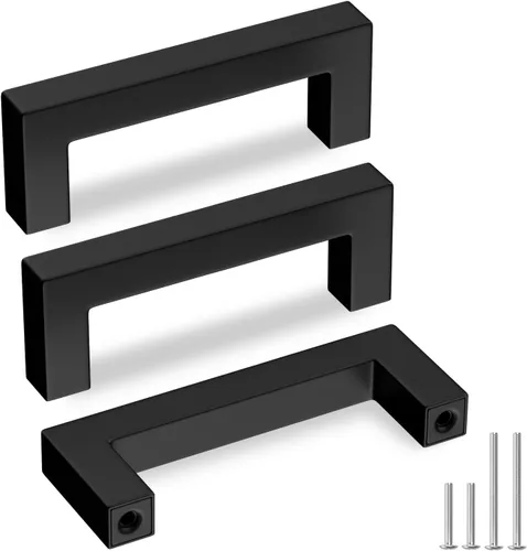 Miniatura 35 de Goldenwarm 1 paquete de manija cuadrada negra para cajones de gabinete de barra, de acero inoxidable, herrajes modernos para gabinetes de cocina