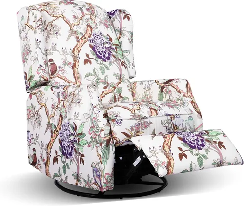 Miniatura 8 de Silla reclinable giratoria, mecedora deslizante para guardería, silla reclinable floral con respaldo de ala, silla reclinable en liquidación, silla
