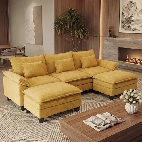 Miniatura 45 de URRED Cloud Couch Sofá Seccional Modular, Sofá Moderno en Forma de U de Asiento Profundo de 157", con 2 Otomanas y Almohadas, Sofás de Chenilla Azul