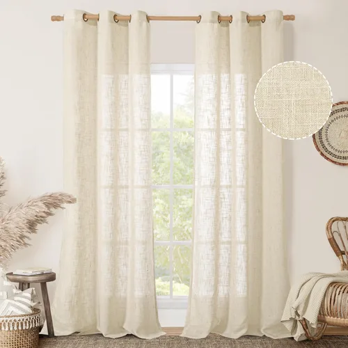Miniatura 17 de LAMIT Cortinas de lino sintético para dormitorio, paneles filtrantes de luz, cortinas de lino con protección de privacidad con ojales para ventanas