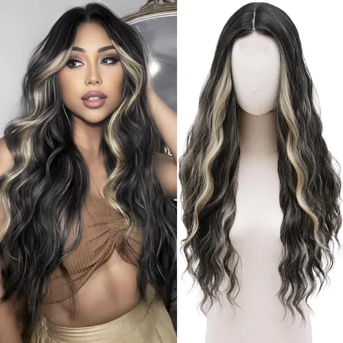 Miniatura 31 de Peluca larga rubia 613 para cosplay, peluca sintética de 28 pulgadas, parte media, regalos realistas, pelucas de fiesta para mujeres, uso diario