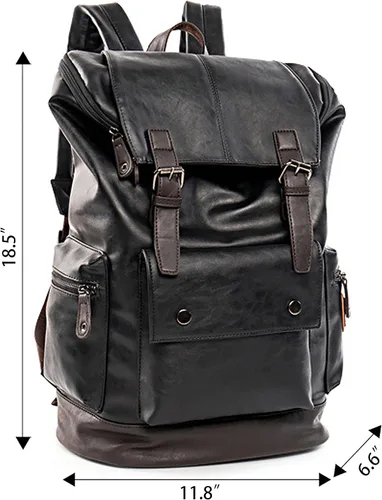 Miniatura 2 de HuaChen Mochila para portátil de cuero PU,Mochila de viaje vintage para la universidad,Mochilas casuales grandes para hombres - YZ11_Negro