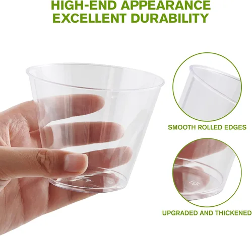 Miniatura 5 de JollyPack Paquete de 300 Vasos de Plástico Transparente de 9 OZ Vasos Desechables Resistentes para Beber para Navidad, Bodas, Hogar y Eventos