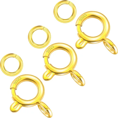 Miniatura 8 de OHINGLT Cierre de anillo de resorte de plata de ley 925 con anillos cerrados, cierre de langosta redondo para pulseras, collares, conectores