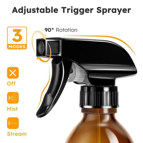 Miniatura 5 de Tecohouse Botellas rociadoras de vidrio de 8 onzas, botellas de spray para el cabello ámbar, paquete de 2 recipientes rociadores vacíos recargables