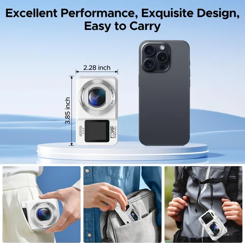 Miniatura 7 de Cámara digital, cámara de doble pantalla 4K 64MP UHD, zoom digital 18X, cámara portátil de apuntar y disparar con tarjeta TF de 32 GB y batería