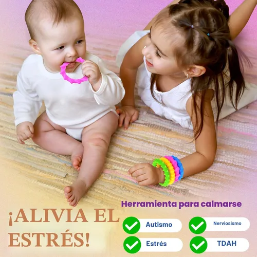Miniatura 5 de Juguetes sensoriales para ansiedad para niños pequeños, paquete de 4 pulseras sensoriales de silicona para masticar Calmantes para autismo