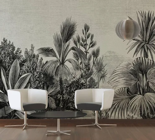 Miniatura 6 de CONCORD WALLCOVERINGS ™ Papel tapiz floral para dormitorio, hojas tropicales, crema negra, 146 pulgadas de ancho x 110 pulgadas de alto, 7 partes