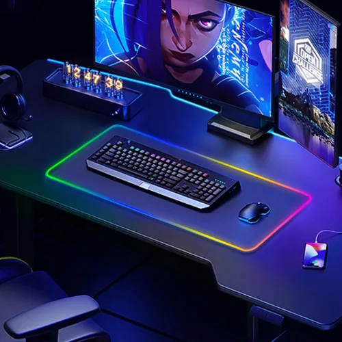 Miniatura 6 de Alfombrilla de mouse grande RGB para juegos, 15 modos de luz, control táctil, alfombrilla de teclado de computadora suave extendida, base de goma