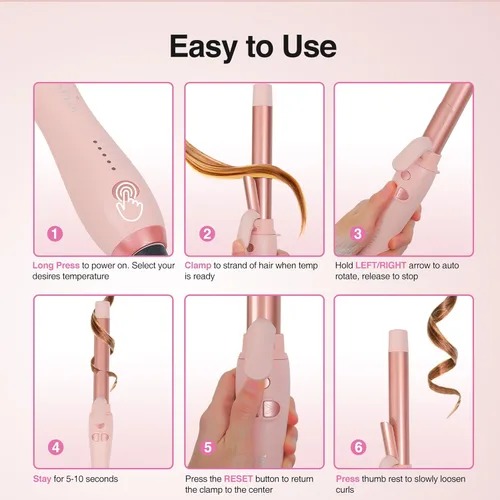 Miniatura 9 de Rizador giratorio de barril extralargo con abrazadera corta, rizador automático de 1 pulgada que crea rizos sueltos, para cabello medio y largo