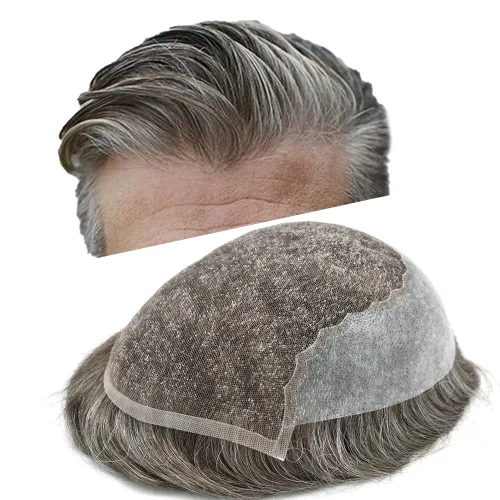 Miniatura 35 de Toupee - Sistemas de reemplazo de cabello para hombre, encaje frontal suizo, nudo blanqueado, pieza de cabello humano natural 1# negro azabache, 8 x