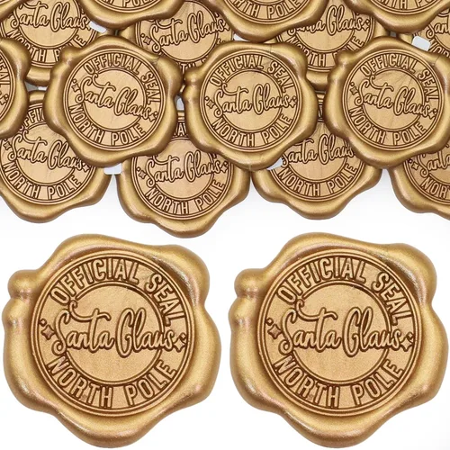 Miniatura 10 de SWANGSA 50 calcomanías de sello de cera con texto en inglés "Be Our Gues", color dorado antiguo, autoadhesivas, para invitaciones de boda, sobres