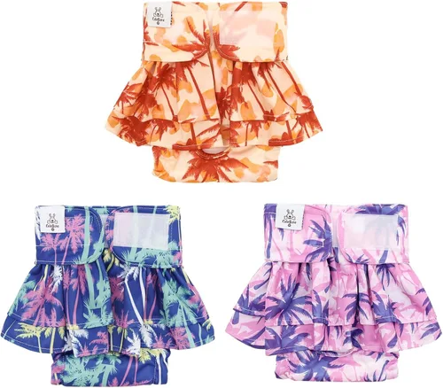 Miniatura 16 de CuteBone Pañales para perras con faldas, paquete de 3 vestidos reutilizables para cachorros, pantalones para el período de ciclo de calor QBD11M