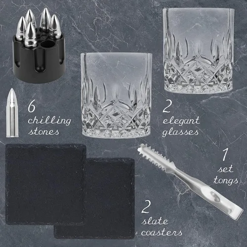 Miniatura 6 de Titan LSO Vasos y piedras de whisky en caja táctica única Copas de cóctel Bourbon, posavasos y pinzas Regalos para hombres Juego de vasos