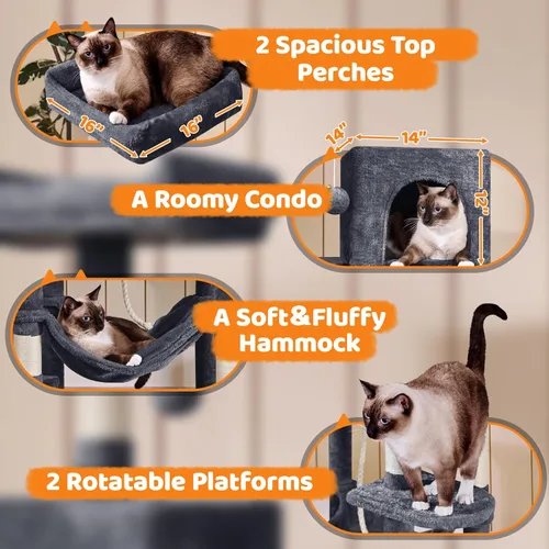 Miniatura 3 de Yaheetech Árbol para gatos de 59 pulgadas con postes rascadores, centro de actividades para escaladores con condominio y dispositivo antivolcado