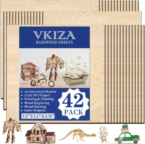 Miniatura 8 de 10 paquetes de hojas de madera contrachapada de nogal 12x12x1/8 pulgadas, 3mm de madera contrachapada para corte láser y grabado, madera sin acabado