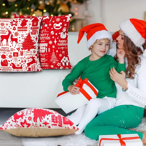 Miniatura 4 de Juego de 6 fundas de almohada navideñas de 18 x 18 pulgadas, fundas de cojín decorativas de Navidad para sofá, decoración del hogar, fundas de cojín