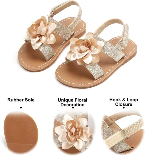 Miniatura 4 de Felix & Flora Sandalias para niña pequeña - Zapatos de vestir para niña de flores, puntera abierta, zapatos planos de verano para niños pequeños