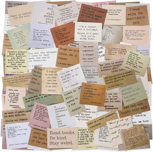 LakoArt 240 Piezas Calcomanías de Citas Motivacionales Estilo Máquina de Escribir Retro (2 Pzas. Cada Una), Calcomanías Inspiradoras Vintage para