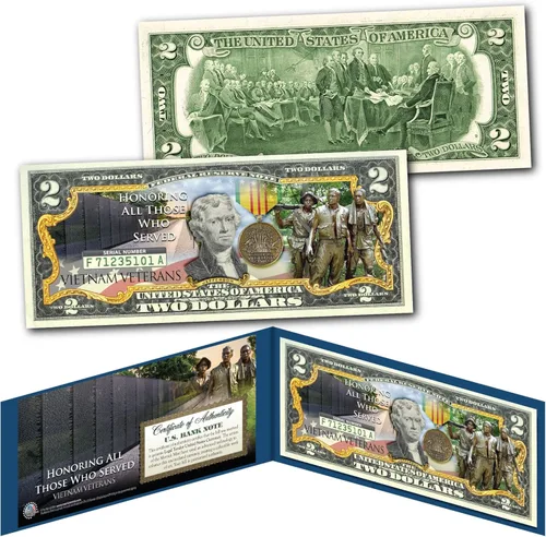 Veteranos de Vietnam honrando a todos aquellos que sirvieron sin circulación Billete de dos dólares Edición especial Soporte de exhibición
