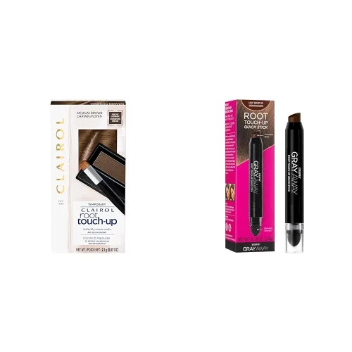 Clairol Polvo de ocultación temporal de retoque de raíz, color de cabello castaño medio, 0.07 onzas (paquete de 1) y barra rápida de retoque de raíz