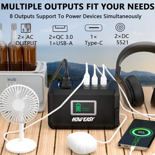 Miniatura 2 de HOWEASY Estación de energía portátil de 120 W (pico de 240 W), generador solar de campamento de 24000 mAh, banco de energía portátil con 2 salidas