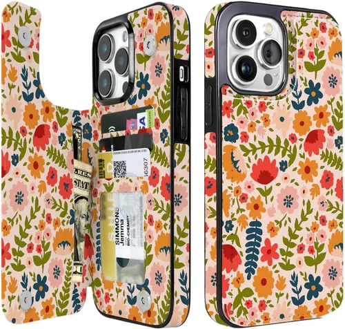 Miniatura 31 de uCOLOR Funda compatible con iPhone 15 de 6.1 pulgadas con ranura para tarjetero, función atril, doble cierre magnético y bloqueo RFID, funda de 6.1