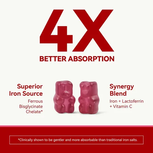Miniatura 3 de Gomitas de suplemento de hierro con lactoferrina, vitamina C, B6, B12 y zinc, suaves, veganas, sin azúcar, apoya la sangre saludable, la salud