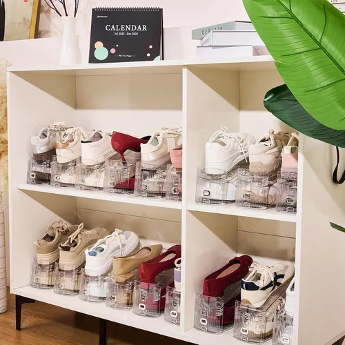 Miniatura 8 de Organizador de ranuras ajustables para zapatos, paquete de 10 unidades de apiladores de zapatos transparentes, soporte para zapatos, ahorrador