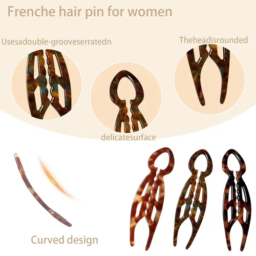 Miniatura 3 de 3 horquillas de pelo francesas de prestigio para mujeres, horquillas de pelo de prestigio para Updos Chignons & Buns Acetato French Twist Pin
