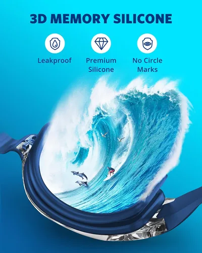 Miniatura 4 de Aegend Gafas de natación, gafas de natación sin fugas, protección completa para adultos, hombres, mujeres y jóvenes Negro claro con correa azul