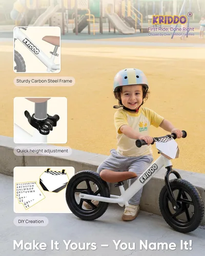 Miniatura 4 de KRIDDO Bicicleta de equilibrio para niños de 2 años, de 24 meses a 5 años, bicicleta de empuje de 12 pulgadas con placa personalizada