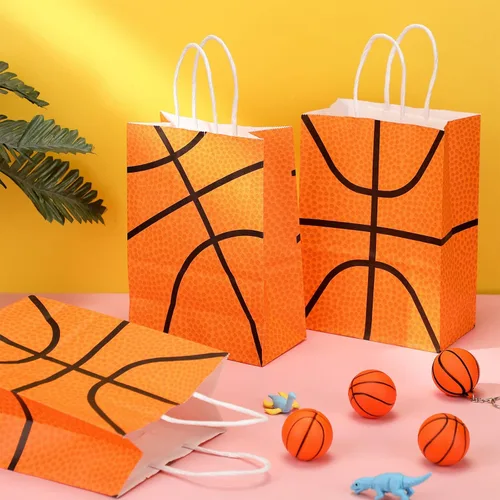 Miniatura 7 de Leinuosen 50 bolsas de fiesta de baloncesto y tenis, regalo de béisbol y tenis, bolsas de golosinas con asa para deportes temáticos suministros