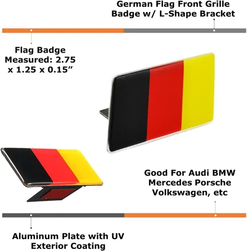 Miniatura 2 de iJDMTOY (1) insignia emblema de la bandera alemana adaptable a la parrilla delantera de autos alemanes, por ej.: Audi, BMW, Mercedes, Porsche