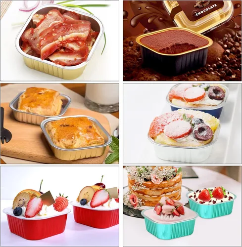 Miniatura 7 de LNYZQUS Molde cuadrado para cupcakes de 5 onzas con tapas, paquete de 40, moldes de papel de aluminio para magdalenas, moldes desechables tipo Rosa